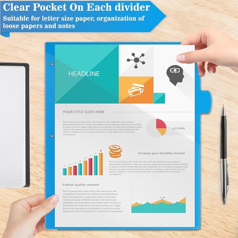 12 مجموعة من فواصل المجلدات من Jyusmile 8 علامات تبويب مع جيوب، وفواصل مؤشرة لـ 3 مجلدات حلقية، وفواصل بلاستيكية متعددة الألوان مع 3 فتحات ثقب، و96 قطعة فواصل للوازم المدرسية والمكتبية in Kuwait