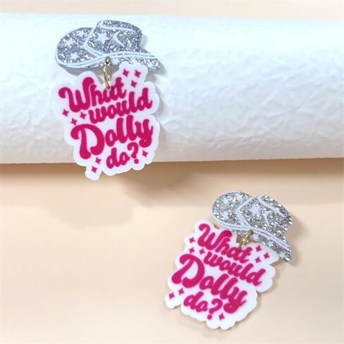 Pingyongchang What Would Dolly Do Earrings Acrylic Western Cowgirl Statement Drop Dangle Pink Resin Earrings for Women Teen Girls Jewelry Gift in Saudi Arabia