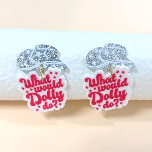 Pingyongchang What Would Dolly Do Earrings Acrylic Western Cowgirl Statement Drop Dangle Pink Resin Earrings for Women Teen Girls Jewelry Gift in Saudi Arabia