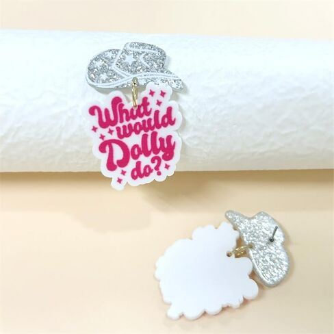 Pingyongchang What Would Dolly Do Earrings Acrylic Western Cowgirl Statement Drop Dangle Pink Resin Earrings for Women Teen Girls Jewelry Gift in Saudi Arabia