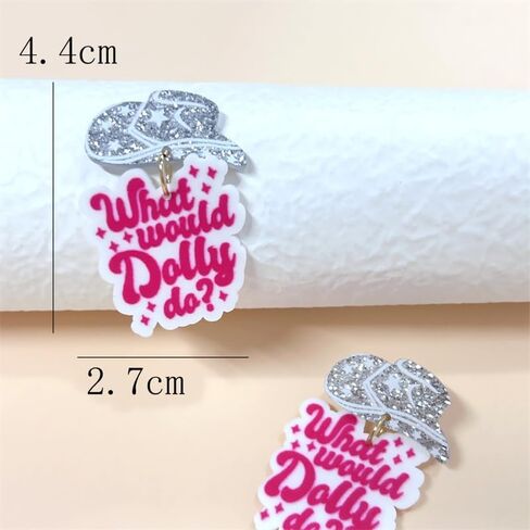 Pingyongchang What Would Dolly Do Earrings Acrylic Western Cowgirl Statement Drop Dangle Pink Resin Earrings for Women Teen Girls Jewelry Gift in Saudi Arabia