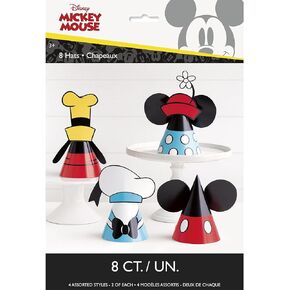 Disney Mickey Mouse Party Hats - 4.25'' (8 Pcs) | Assorted Fun Designs for Kids Birthday Celebrations