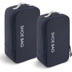 Travel Shoe Bags, Set of 2 (Large+Small) Water Resistant Shoe Bag with Zipper & Handle, Foldable Shoe Storage Organizer for Men and Women - Navy Blue