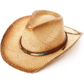 كومهاتس قبعات كاوبوي للنساء راعية البقر على الطراز الغربي قبعة شاطئ مستديرة من القش للسيدات قبعة فيدورا بحافة قابلة للتشكيل in Kuwait