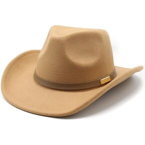 LIDHAY Women Men Classic Felt Wide Brim Western Cowboy Cowgirl Hat with Belt Buckle