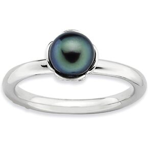 Jewels By Lux Sterling Silver Stack Exp. Polished Black FW Cultured Pearl Ring