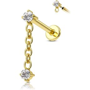 Agrewd Minimalist Dangle Chain G23 Solid Titanium Cartilage Earrings Stud 16G Gold Helix Earrings for Women Dangly Helix Medusa Piercing Jewelry Surgical Steel