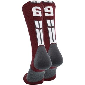 MadSportsStuff Maroon Player ID Custom Number Crew Socks for Basketball Lacrosse Volleyball Boys and Girls