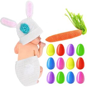 Newborn Photography Prop Boy Baby Easter Photo Outfits Baby Bunny Costume Crochet Knit Hat Shorts Carrot and Easter Eggs