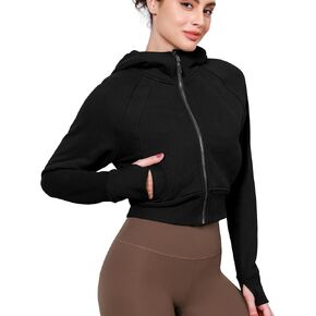 ODODOS Full-Zip Cropped Hoodies for Women Fleece Lined Long Sleeve Crop Sweatshirts with Thumb Hole