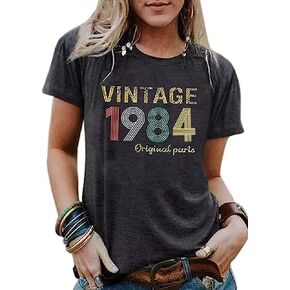 40th Birthday Gift Shirts Vintage 1984 Shirt for Women Letter Print Retro Party Tops Casual Short Sleeve Tee