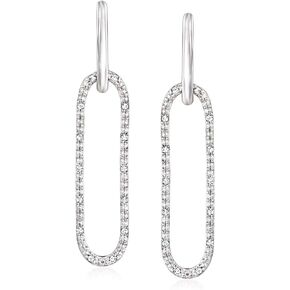 Ross-Simons 0.15 ct. t.w. Diamond Paper Clip Link Removable Hoop Drop Earrings in Sterling Silver