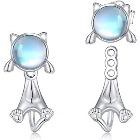 Cat Axolotl Cow Stud Earrings for Women 925 Sterling Silver Axolotl Black Cat Moonstone Jewelry Gifts Birthday