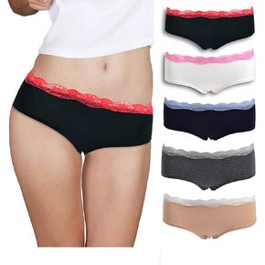 Emprella Womens Underwear, 5 Pack Cotton Seamless Hipster Panties for Women Comfort Lace