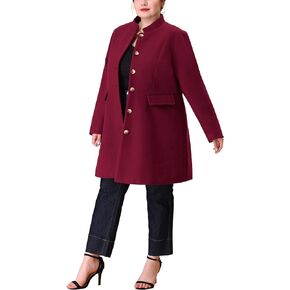 Agnes Orinda Women's Plus Size Long Coat Winter Steampunk Stand Collar Single Breasted Coat 2023