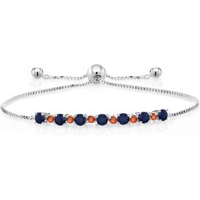 Gem Stone King 1.03 Ct Round Blue Sapphire Orange Sapphire 925 Sterling Silver Adjustable Tennis Bracelet for Women Up to 9 Inch