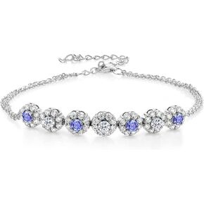 Gem Stone King 925 Sterling Silver Blue Tanzanite and White Topaz Tennis Bracelet For Women (2.21 Cttw, Gemstone December Birthstone, 7 Inch with 2 Inch Extender)