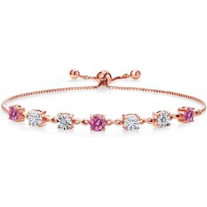 Gem Stone King 18K Rose Gold Plated Silver Lab Grown Diamond Tennis Bracelet For Women Pink Moissanite Moissanite (2.51 Cttw, Fully Adjustable Up to 9 Inch)