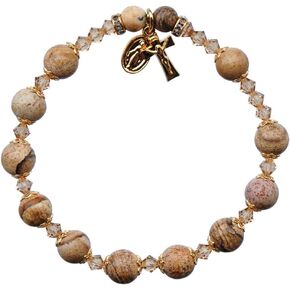 Picture Jasper/Gold Trim 8mm Rosary Bracelet