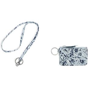 Vera Bradley Lanyard، محفظة نسائية من القطن المعاد تدويره باللون الرمادي، محفظة بسحاب للهوية، قطن معمر باللون الرمادي المعاد تدويره، مقاس واحد in Kuwait
