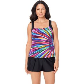 Reebok Women's Swimwear Sport Fashion Glasswork Bust Minimizing Soft Cup Tankini Bathing Suit Top