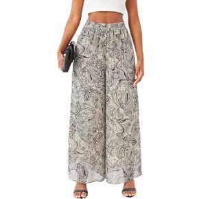 Women's Chiffon Wide Leg Palazzo Pants High Elastic Waist Casual Flowy Business Trousers