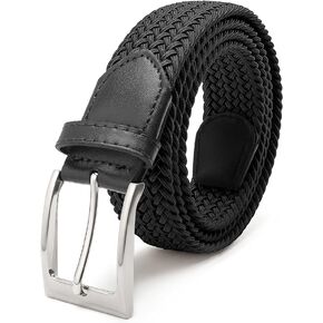 Graham & Ash Co Stretch Belt for Men Braided Nylon Webbing Flexible Stretchy Belt 1 3/8 Wide Black, Fits Size 32" to 38"