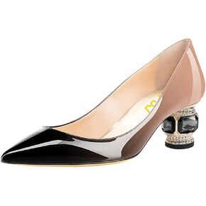 FSJ Women Bridal Pointed Toe Chunky Block Low Heel Crystal Pumps Slip on Wedding Thick Heel Comfort Shoes Size 4-15 US