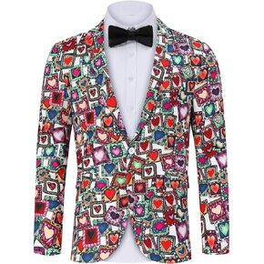 TURETRENDY Men's Printed Blazer Casual Slim Fit One Button Sports Coat Festival Party Jacket Squareheart L
