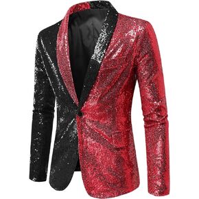 Lars Amadeus Sequin Blazer for Men's Shawl Lapel Party Disco Shinny Color Block Sports Coats