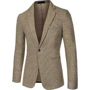 Lars Amadeus Men's Casual Plaid Sports Coat Notched Lapel One Button Houndstooth Blazer