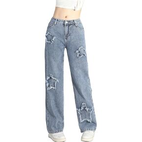 Floerns Women's Straight Leg Baggy Jeans for Teen Girls Butterfly Print