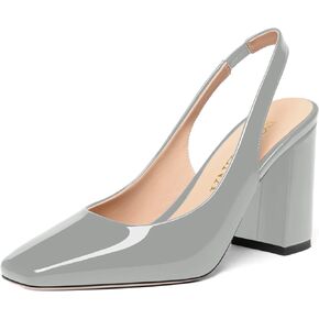 FOGEENA Womens Dressy Comfortable Patent Leather Square Toe Slingback Sexy Bridal Block High Heel Pumps Shoes 3.5 Inch