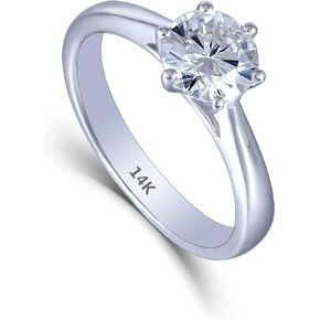 DovEggs Solid 14K White Gold Moissanite Solitaire Engagement Rings for Women 1ct 6.5mm GH Color Heart Arrows Cut Created Moissanite Classic Women 's Engagement Wedding Rings