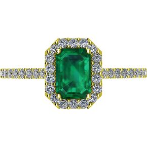 1 Carat Classic Halo Emerald Cut Emerald Diamond Engagement Ring (0.5 Ct Center Heirloom Quality AAA+)