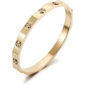 WISTIC Gold Bangle Bracelet for Women Four Leaf Clover Polished Chunky Stainless Steel Gold Plated Bangle Jewelry for Girls Gift