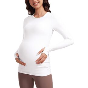 CRZ YOGA Womens Butterluxe Long Sleeve Maternity Tops Crewneck Pregnancy Basic Shirts Soft Athletic Yoga Casual Tee Shirt