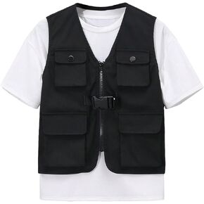 Verdusa Boy's Flap Pocket Zipper Up Sleeveless Casual Cargo Vest Jacket Outerwear