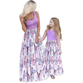 Mommy and Me Family Outfits, Stripe Stitching Dress,Summer Matching Maxi Dress with Pocket for Mother's Day in Kuwait