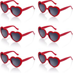 6 Pack Kids Valentines Day Heart Shape Sunglasses Neon Colors Retro Vintage Sunglasses for Women Girls Halloween Cosplay Party Favor Supplies