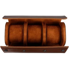 Totority PU Leather Watch Roll, 3 Slot Watch Cases for Men Portable Watch Display Storage Watch Box Round Watch Organizer Travel Case Brown