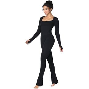 Sunzel Long Sleeve Flare Jumpsuits for Women Seamless Wide Leg One Piece Yoga Workout Casual Bodycon Romper Bodysuits