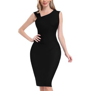 MINTLIMIT Sleeveless Sheath Dress for Women V Neck Ruched Slim Bussiness Work Pencil Dress
