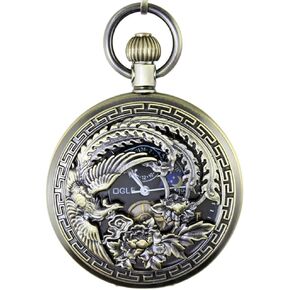 ساعة جيب ميكانيكية أوتوماتيكية مقاومة للماء من OGLE باللون البرونزي فينيكس باللون الأسود ومراحل توربيون القمر وسلسلة فوب in Kuwait