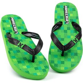 Minecraft Creeper Kids Sandals Kids | Green Flip Flop Sliders | Block Pixel Game Villain Summer Shoes | Slip-on Footwear