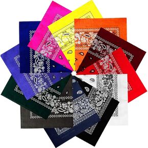 Bandana |100% Cotton, 12-Pack Bandanas for Women, Men, Dozen Novelty Headband 22" X 22"