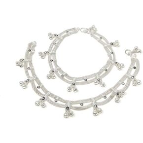 Duel On Jewel Traditional Indian Jhanjar Silver Payal Bell Anklet Pair Set For Women - Beach Party Dance Wedding