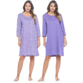 Casual Nights Women's Henley Nightshirts Set of 2, Floral 3/4 Sleeve Nightgowns & Solid Sleepwear Shirt