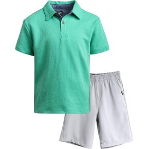 DKNY Boys' Shorts Set - 2 Piece Short Sleeve Polo Shirt and Stretch Tech Shorts - Summer Outfit Set for Toddler Boys (2T-7)