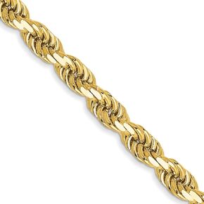 10k Yellow Gold 3.5mm Semi-solid Diamond Cut Rope Chain -16.0" 18.0" 20.0" 22.0" 24.0"